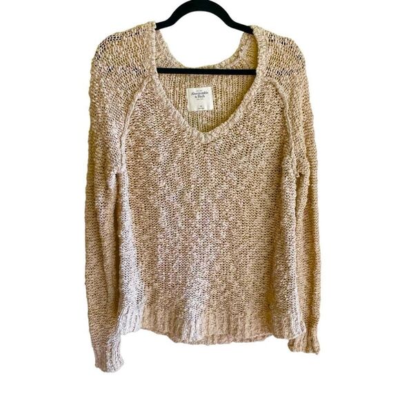 (SOLD) ABERCROMBIE & FITCH Cotton V-Neck Oversized Sweater Texture Nubby XS - Picture 2 of 11
